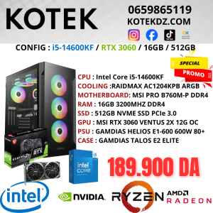 KOTEK PC i5-14600KF / RTX 3060 12GB / 16GB RAM / 512GB NVME