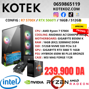 KOTEK PC RYZEN 7 5700X / RTX 5060Ti 16GB / 16GB / 512GB